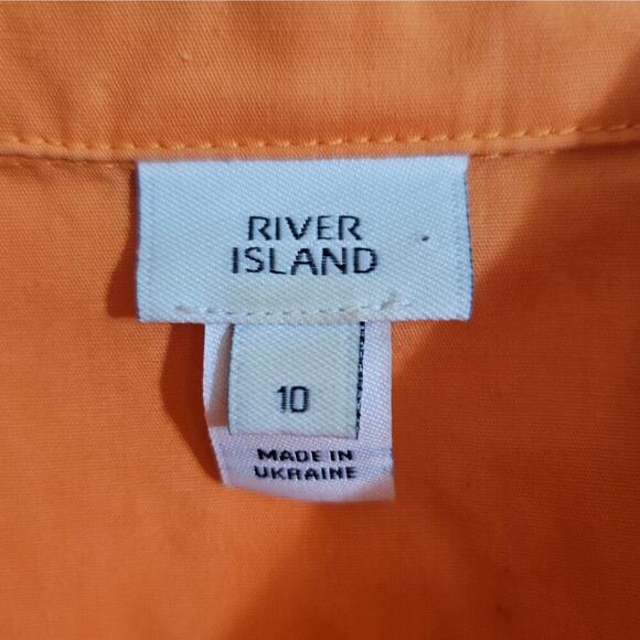 River Island Ukraine Orange Cropped Button Down Shirt 6 Casual Boxy Summer New‎ - Picture 2 of 5